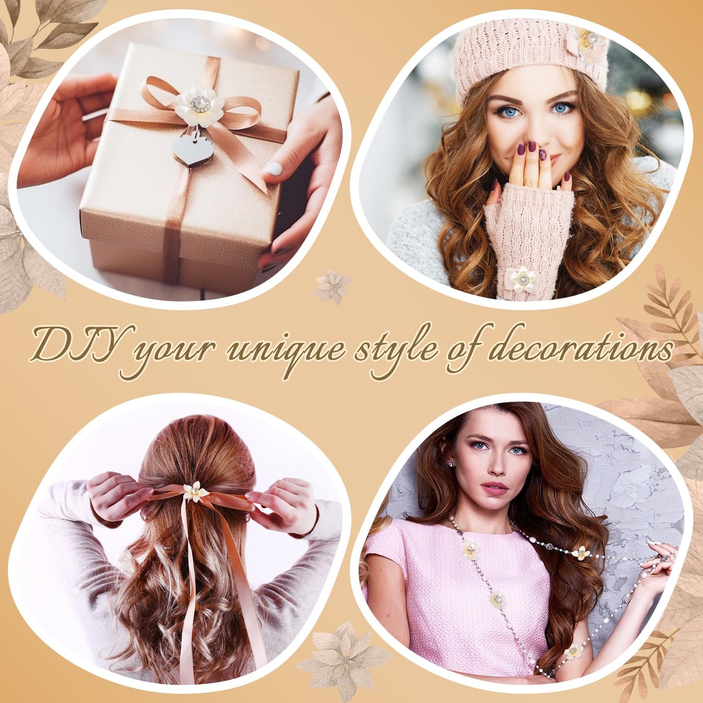 Janinka 140 Pcs Rhinestone Buttons Faux Pearl Buttons Flat Back Flower Embellishments for Jewelry Making DIY Craft Wedding Hair Bouquet Home Decoration Party Accessory (Floral,White)