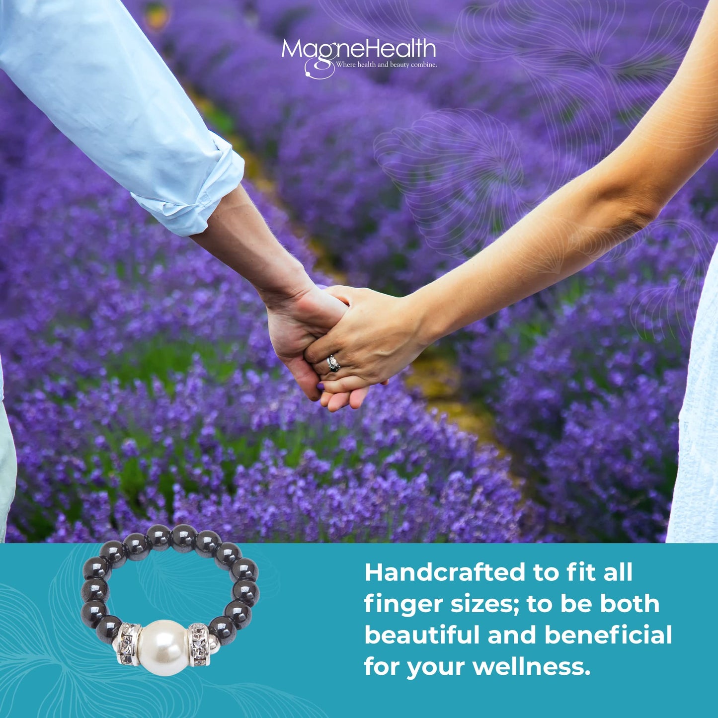 MAGNEHEALTH Black Magnetic Hematite Stretch Ring w/Large White Magnet Bead - Absorbs Negative Energy, Wellness & Balance Jewelry, Unisex Ring, Gift for Men and Women, Stretchable Comfort Fit, Medium