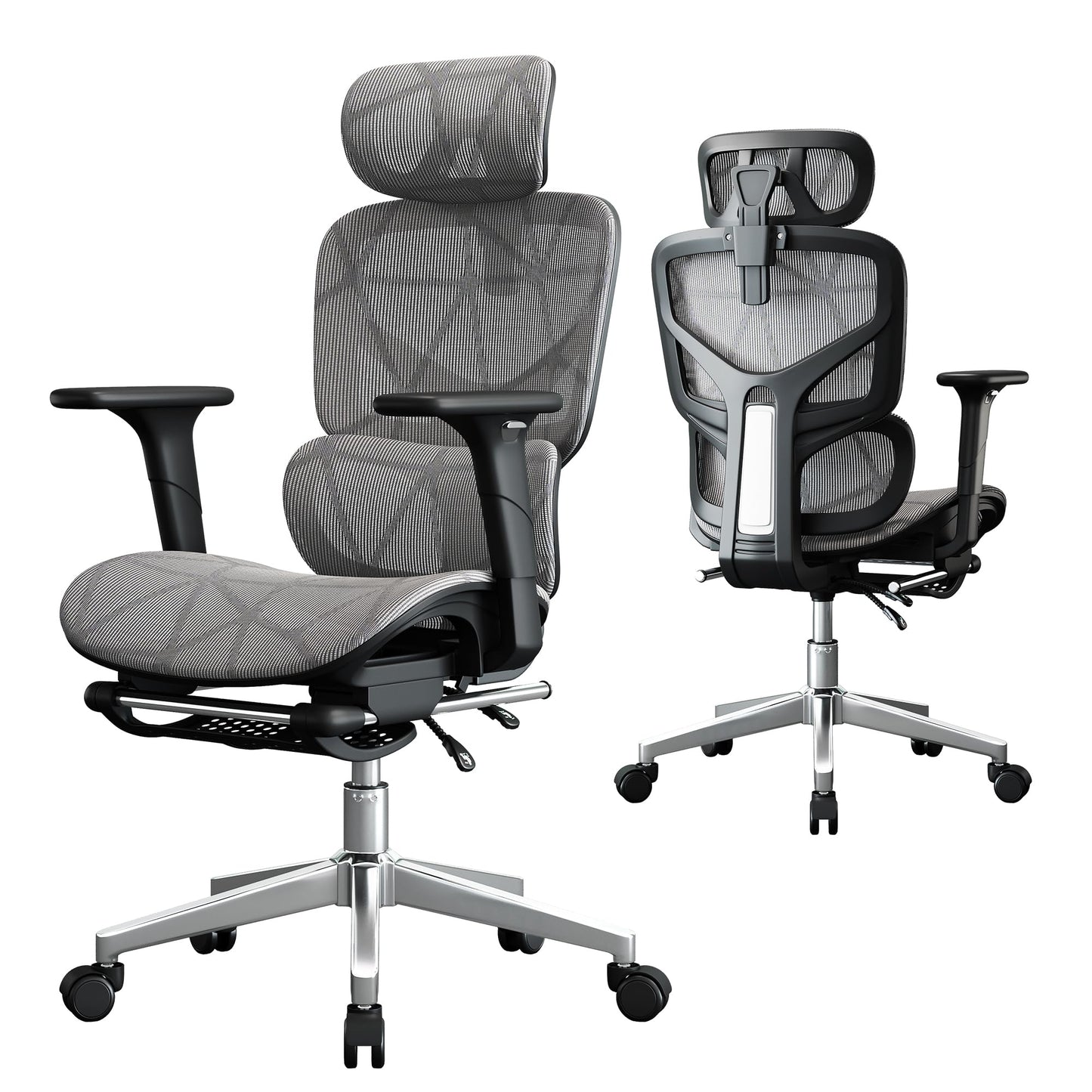 Opiesit Office Chair with 3D Adjustable Lumbar Support,Ergonomic Computer Chair,Adjustable Headrest and Armrests, 400lbs Capacity,Tilt-Swivel,Premium Mesh Desk Chair for Office,Home & Gaming (Grey)