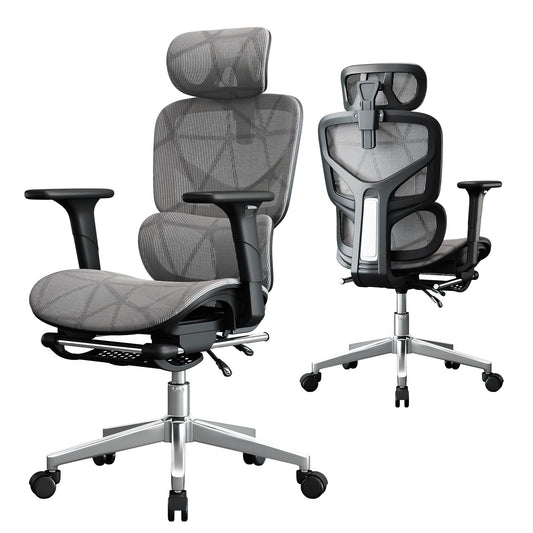 Opiesit Office Chair with 3D Adjustable Lumbar Support,Ergonomic Computer Chair,Adjustable Headrest and Armrests, 400lbs Capacity,Tilt-Swivel,Premium Mesh Desk Chair for Office,Home & Gaming (Grey)