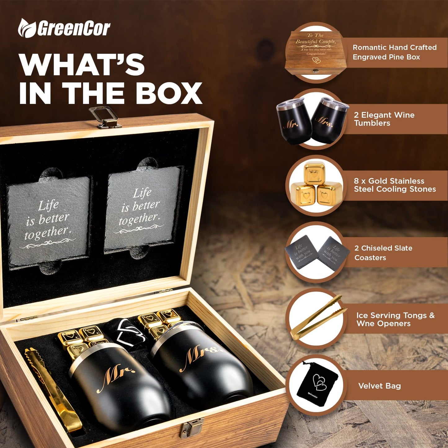 Unique Engagement for Couples - Engagement Wine Tumbler Gift Set - ‘To The Beautiful Couple’, Bridal Shower Set for Her - Wedding Set for Couple - Mr and Mrs Tumbler Set