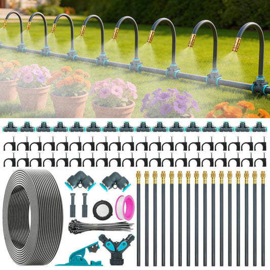 360° Adjustable Drip Irrigation System 100FT,5/16" Garden Watering Kit with 16 Copper Nozzles,82Pcs Drip Irrigation Kit，Automatic Misting Sprinkler System for,Raised Bed, Patio, Lawn & Yard Care