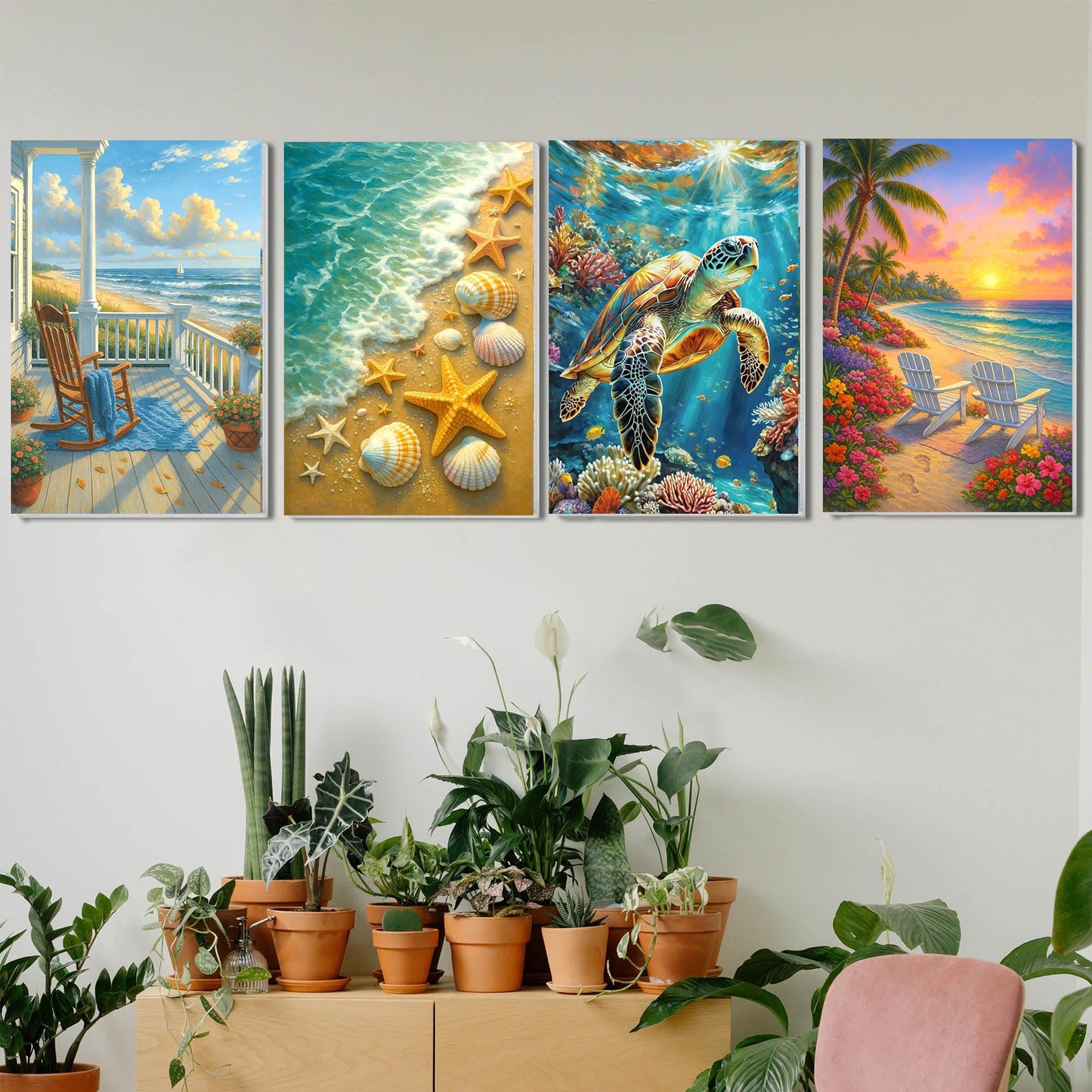 RRMRRM 4 Pack Paint by Numbers kit for Adults Beginner - Beach Adult Paint by Numbers on Canvas, DIY Sea Turtle Oil Painting Kits for Home Wall Decor Gifts 12x16 Inch