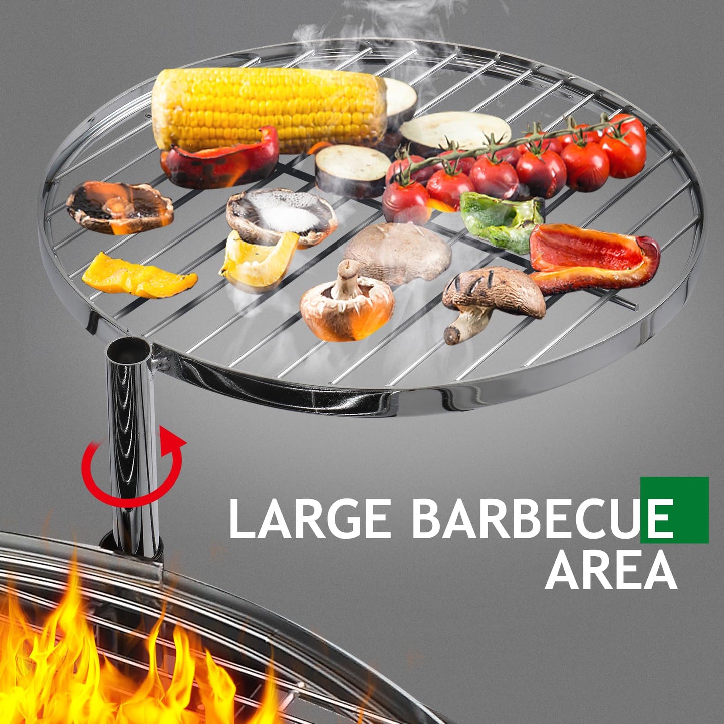 Outvita 33 Inch 2 in 1 Fire Pit with Grills, Wood Burning Fire Pits with Adjustable Swivel Cooking Grate for Outside BBQ Patio Picnic Party