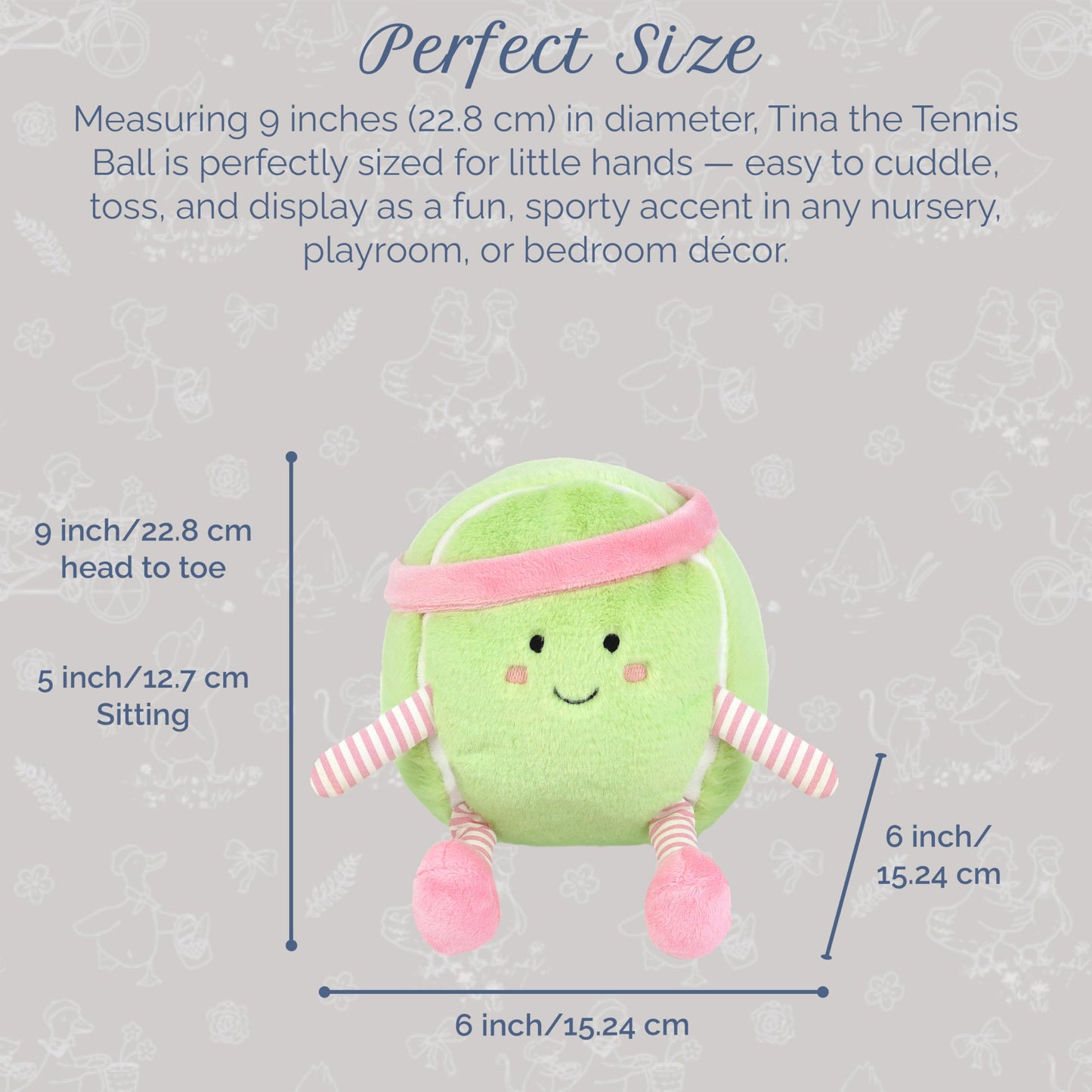 MON AMI Tina Tennis Ball 9-Inch Sports Plush Toy for Boys & Girls | Soft Tennis Stuffed Toy | Playroom Sports Décor | Gift for Kids & Toddlers