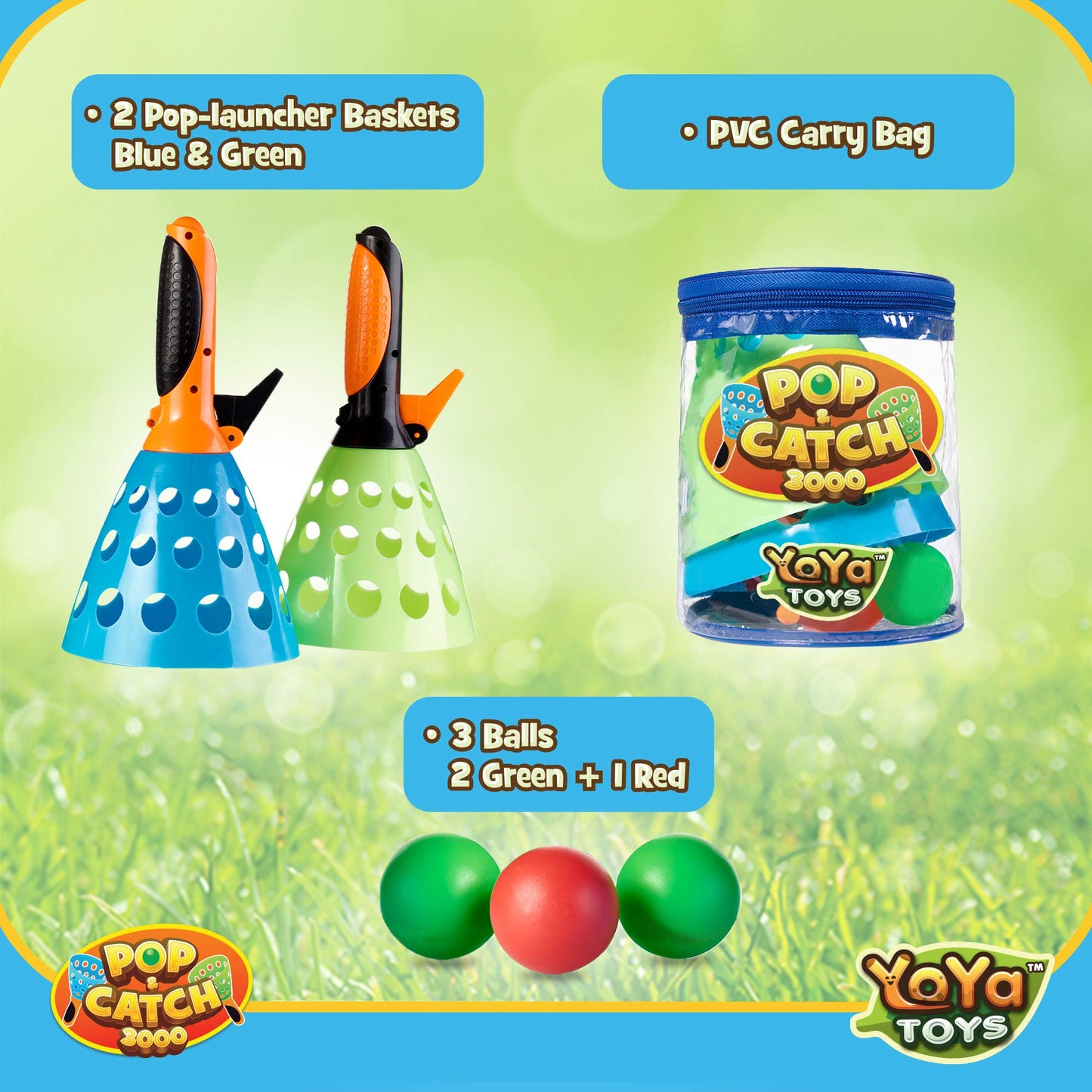 YoYa Toys Pop and Catch Ball Game - Indoor Outdoor Kids Play Activities, Pop-Pass-Catch Games for Camping, Beach Sport, Backyard, Pool - 2 Launcher Baskets, Ages 3 4 5 6 7 8 9 Year Old Boys Girls Gift