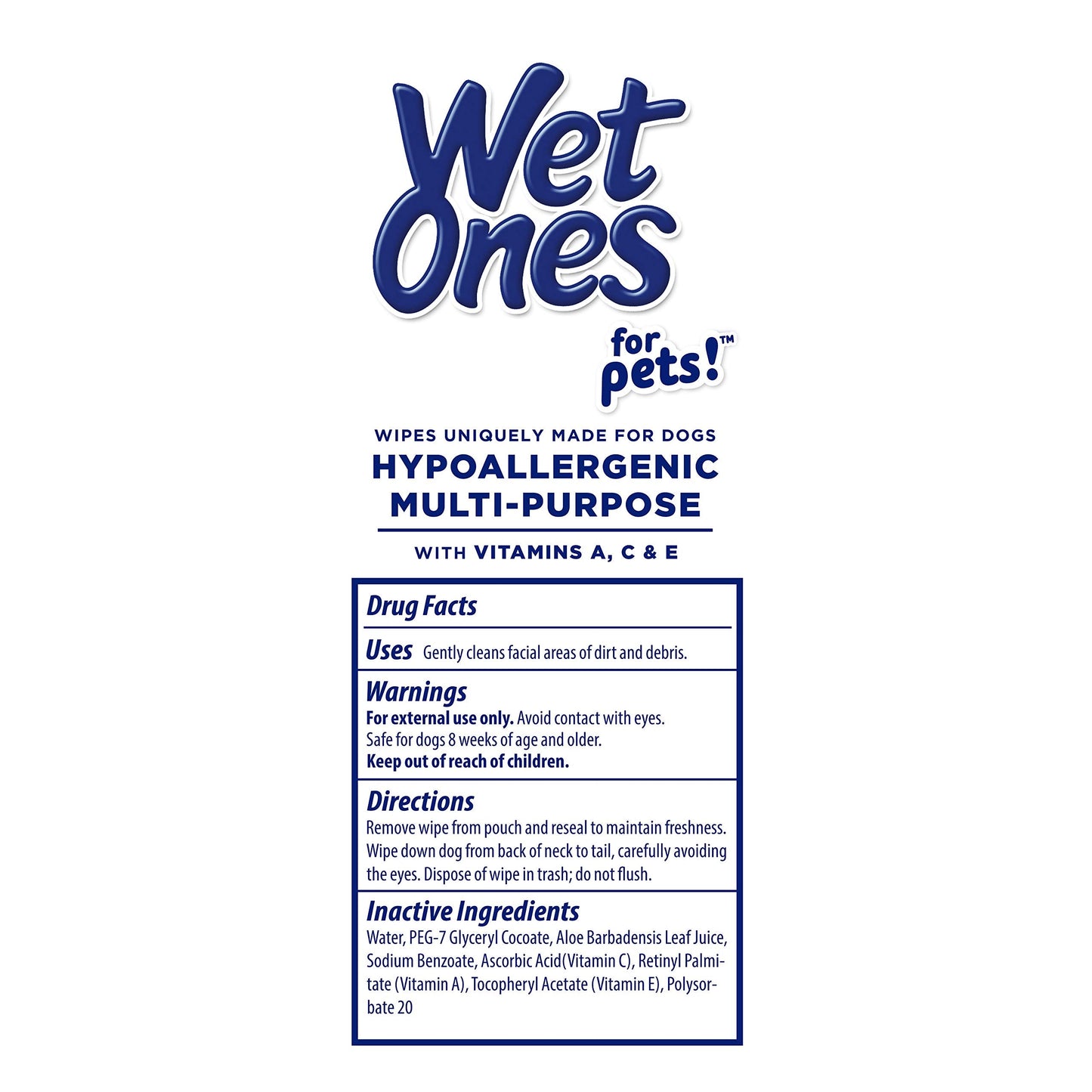 Wet Ones for Pets Hypoallergenic Multipurpose Dog Wipes with Vitamins A, C and E - Fragrance-Free All-Over Pet Grooming Wipes for Dogs in Canister, 50 Count