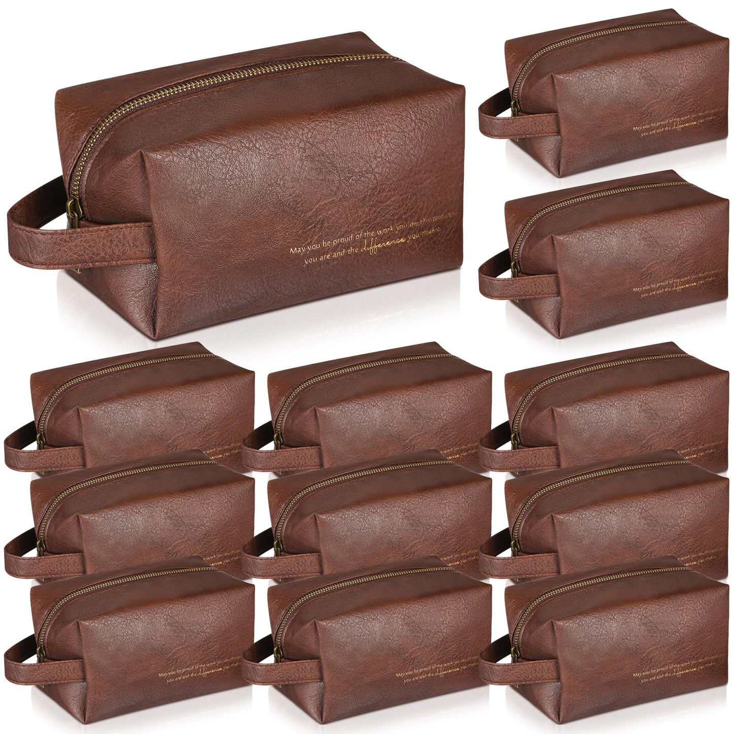 Clysee 12 Pcs Groomsmen Gifts Bag for Men PU Leather Toiletry Travel May You Be Proud of the Work Sign Large Capacity Makeup Bag with Zipper Employee Appreciation Gift Shaving for Coworker Dad