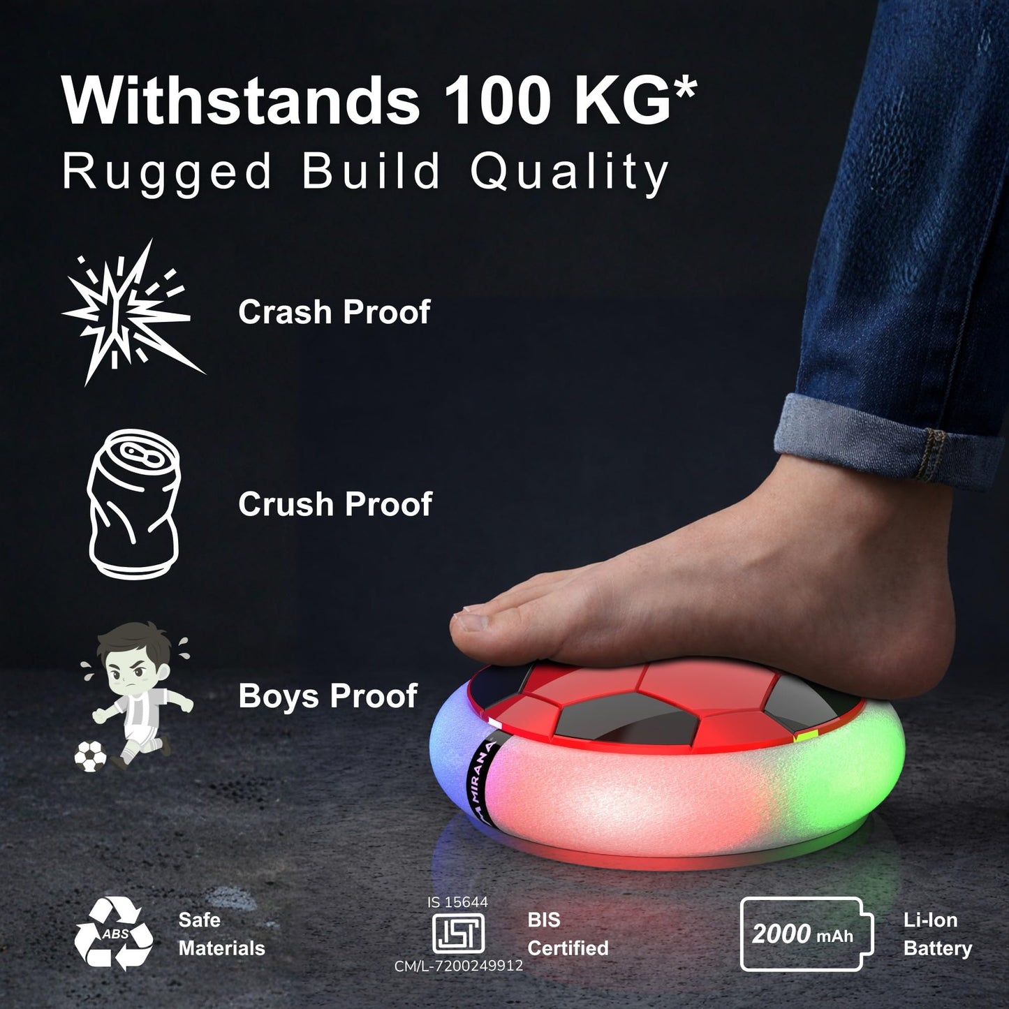 Mirana USB Rechargeable Battery Powered Hover Football Indoor Floating Hoverball Soccer Air Football Pro Original Made in India Fun Toy for Boys and Kids (Red)