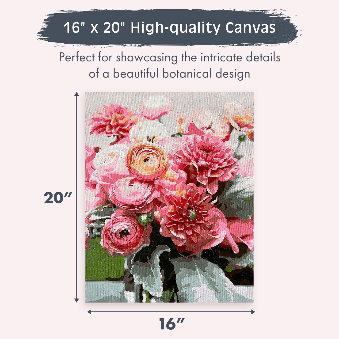 Pink Picasso Kits Blushing Blooms Paint by Numbers for Adults & Teens, Floral Botanical Art Set, 16x20 Canvas with Acrylic Colors & Brushes, Beginner DIY Gift Women