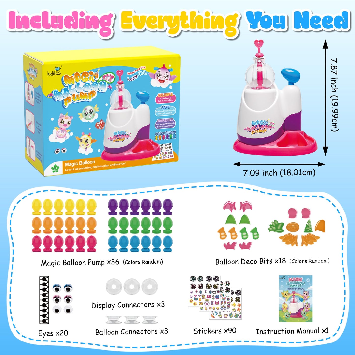 Kiditos Balloon Animals Kit with Pump, Balloon Making Kit for Kids with Stickers & Accessories, DIY Creative Toy Birthday Gift for Boys & Girls Ages 3+