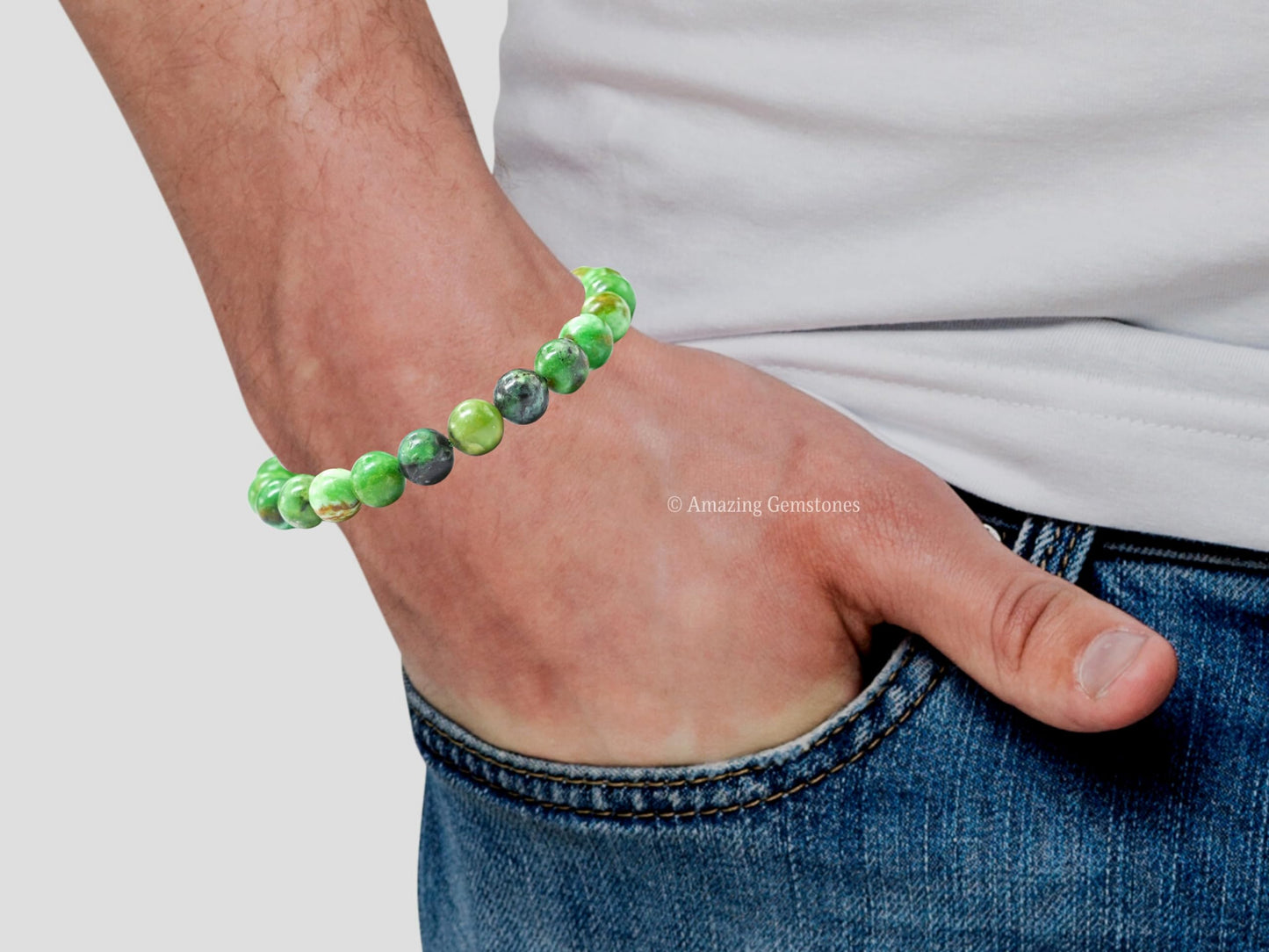 Amazing Gemstone Variscite Bracelet for Women Men's Gifts - Protection Healing Crystal Bracelet - 8mm Gemstone Beaded Adjustable Bracelet