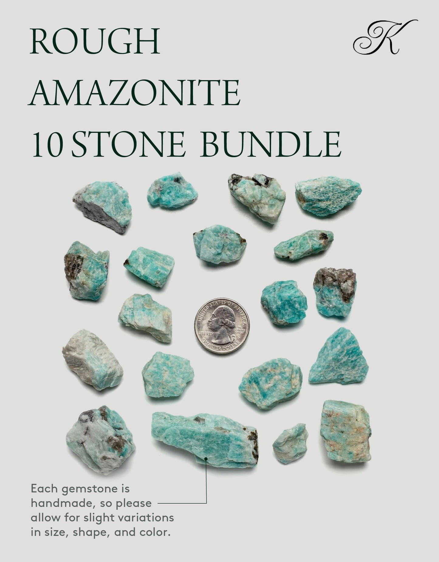 KALIFANO Rough Amazonite 10 Stone Bulk Bundle with Healing & Calming Effects - AAA Grade High Energy Raw Amazonita - Reiki Crystal Used for Rock Tumbing and Lapidary (Family Owned and Operated)
