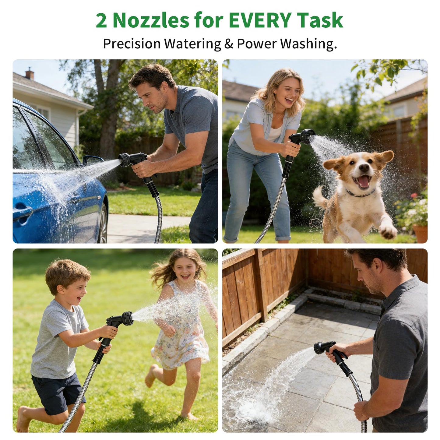 50 ft Metal Garden Hose with Dual Sprayer Set (10 & 6 Patterns), Professional 304 Stainless Steel Flexible Hose, 600 PSI High Pressure Resistant, Leak-Proof Water Hose for Car Wash & Lawn.