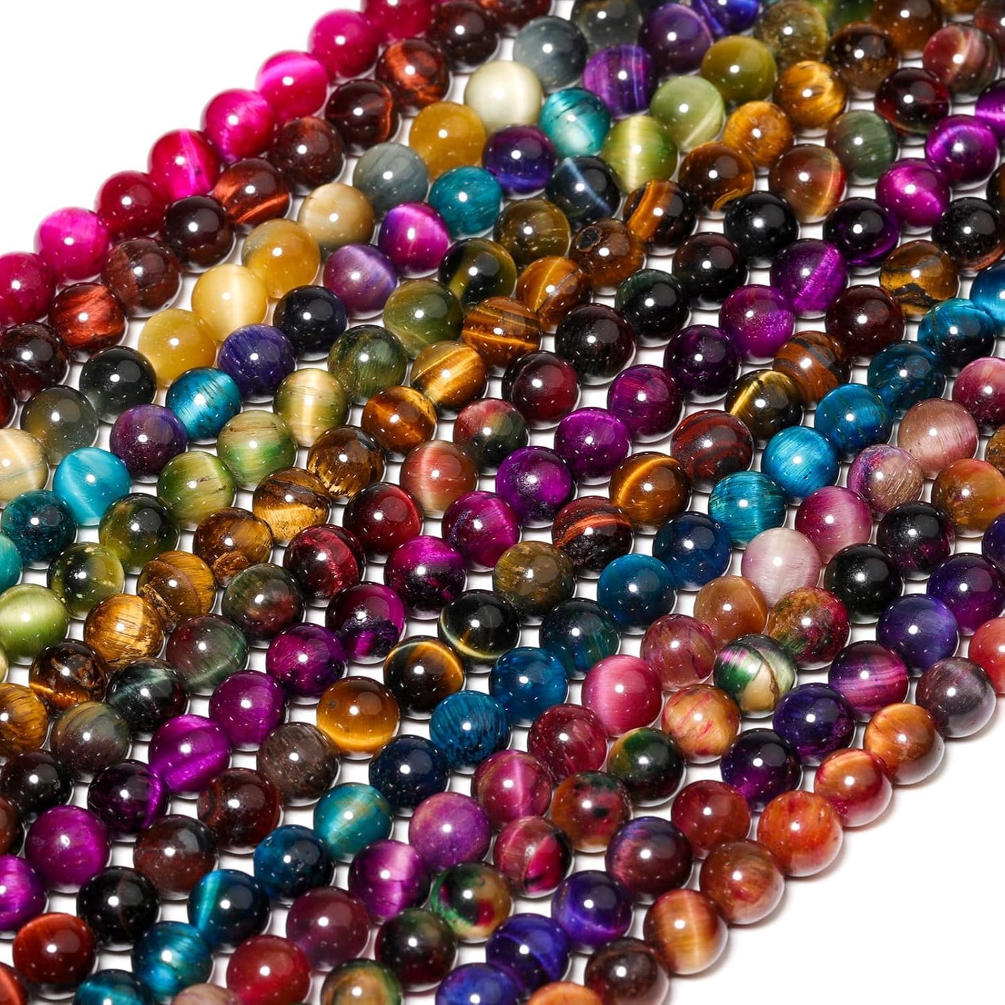 Yochus Natural Tiger Eye Beads, 60Pcs 6MM Milky Way Rose Red Color Enhance Round Loose Stone Bulk, DIY Charm Smooth Gemstone Beads for Jewelry Making