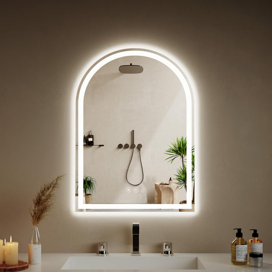 WISSMIELS Arched LED Bathroom Mirrors with Lights 22"x30" LED Mirror for Bathroom,Led Vanity Mirror, Anti-Fog,LED Mirrors with Light, Anti-Fog, Dimmable, 3 Color, Shatterproof, Touch Sensor
