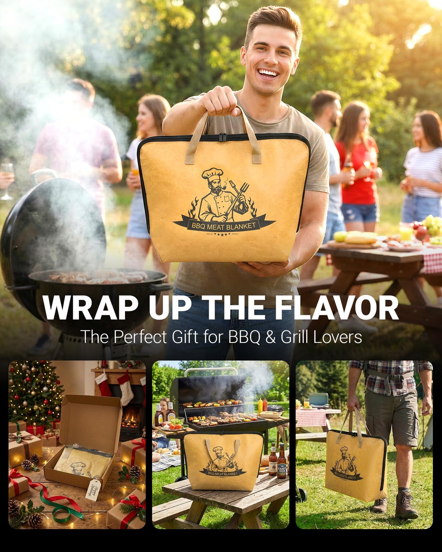 Elviros Travel BBQ Blanket for Resting Meat, Reusable Meat Resting Bag for Grilling Accessories with Wide Mouth for Large Briskets, Smoker Accessories Gifts for Men Dad and BBQ Lovers (21in, Brown)