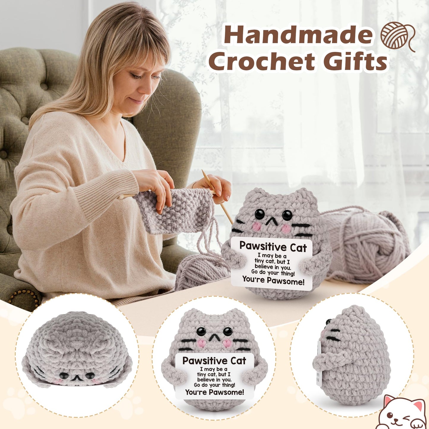 tGifGLonyi Mini Crochet Cat Gifts for Mothers Day Graduation Nurses Week 2026 Teacher Appreciation Fathers Day Teens Girl Boy Birthday Gifts for Women Men Friend Coworker Crochet Animal Cute Decor