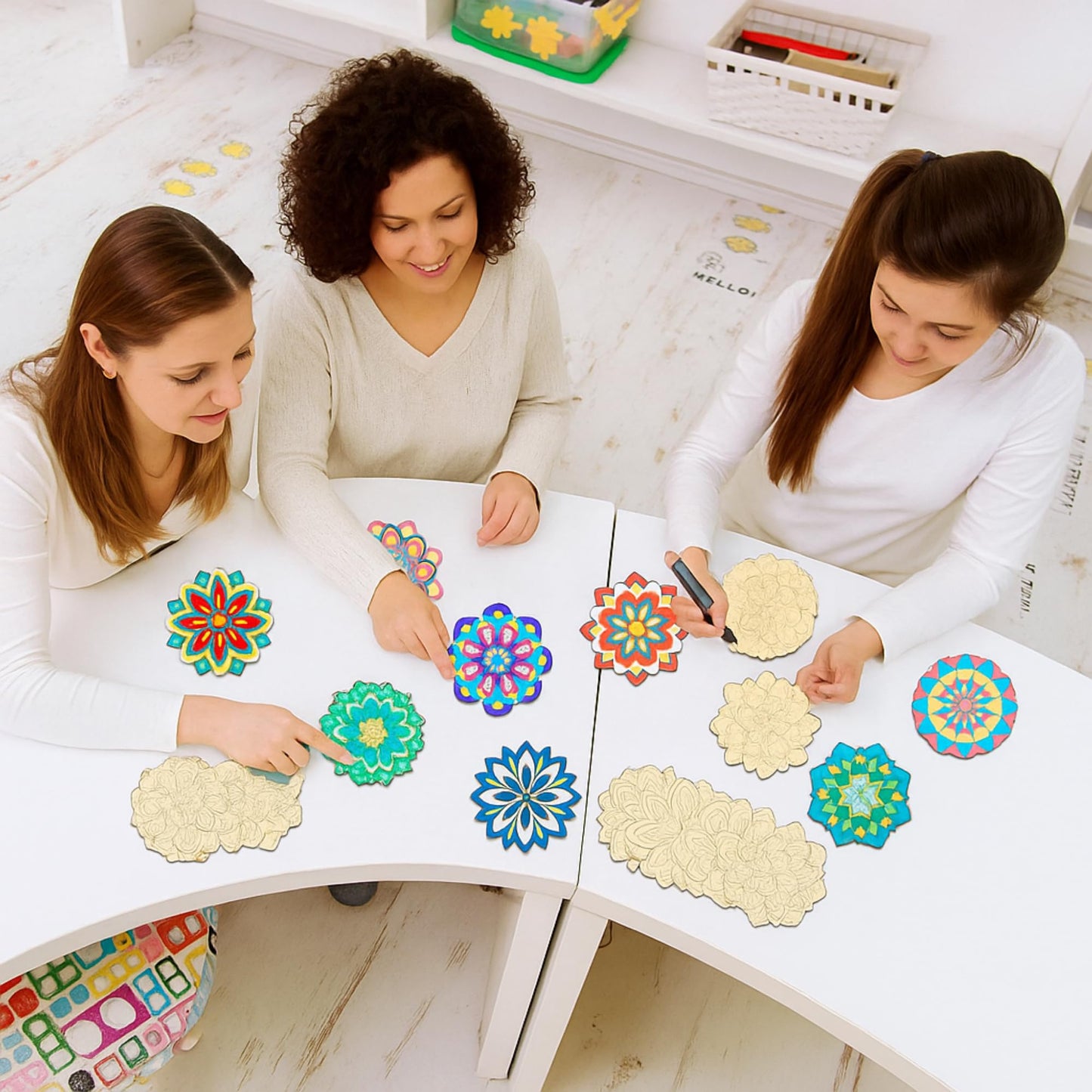 Blosssound 40 Pcs Unfinished Wood Mandala to Paint Wooden Mandala Painting Crafts Diwali Art Slices for Adult to Relax Painting DIY Crafts Ornament Wedding Home Decorations, 4 Inch(Fresh)