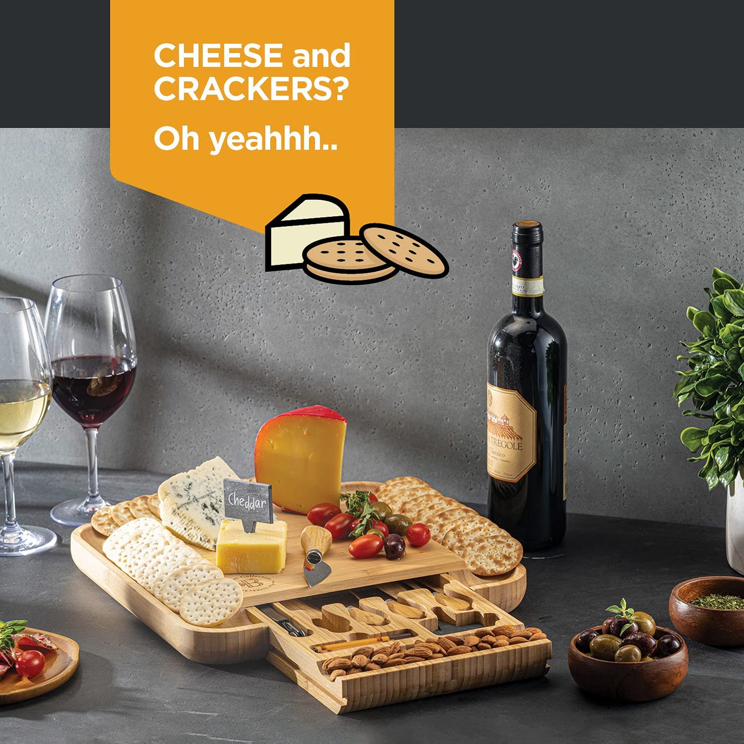 Charcuterie Boards Gift Set - Bamboo Cheese Board Set Charcuterie Tray & Serving Platter for Hosting & Entertaining, Wooden Cheese Platter, Kitchen Gifts for Women, Gifts for Home, Wedding & Birthday