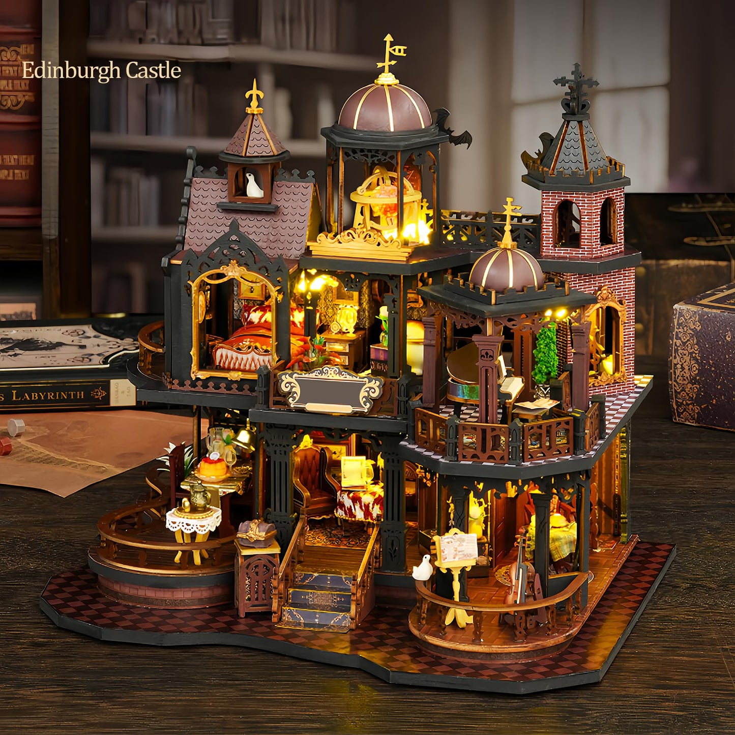 SUNNINO Miniature Dollhouse Kit, DIY Mini House Building Kits for Adults to Building with Furnitures Tiny House Bookshelf Decor Christmas Birthday Gifts for Family Lovers, Edinburgh Castle