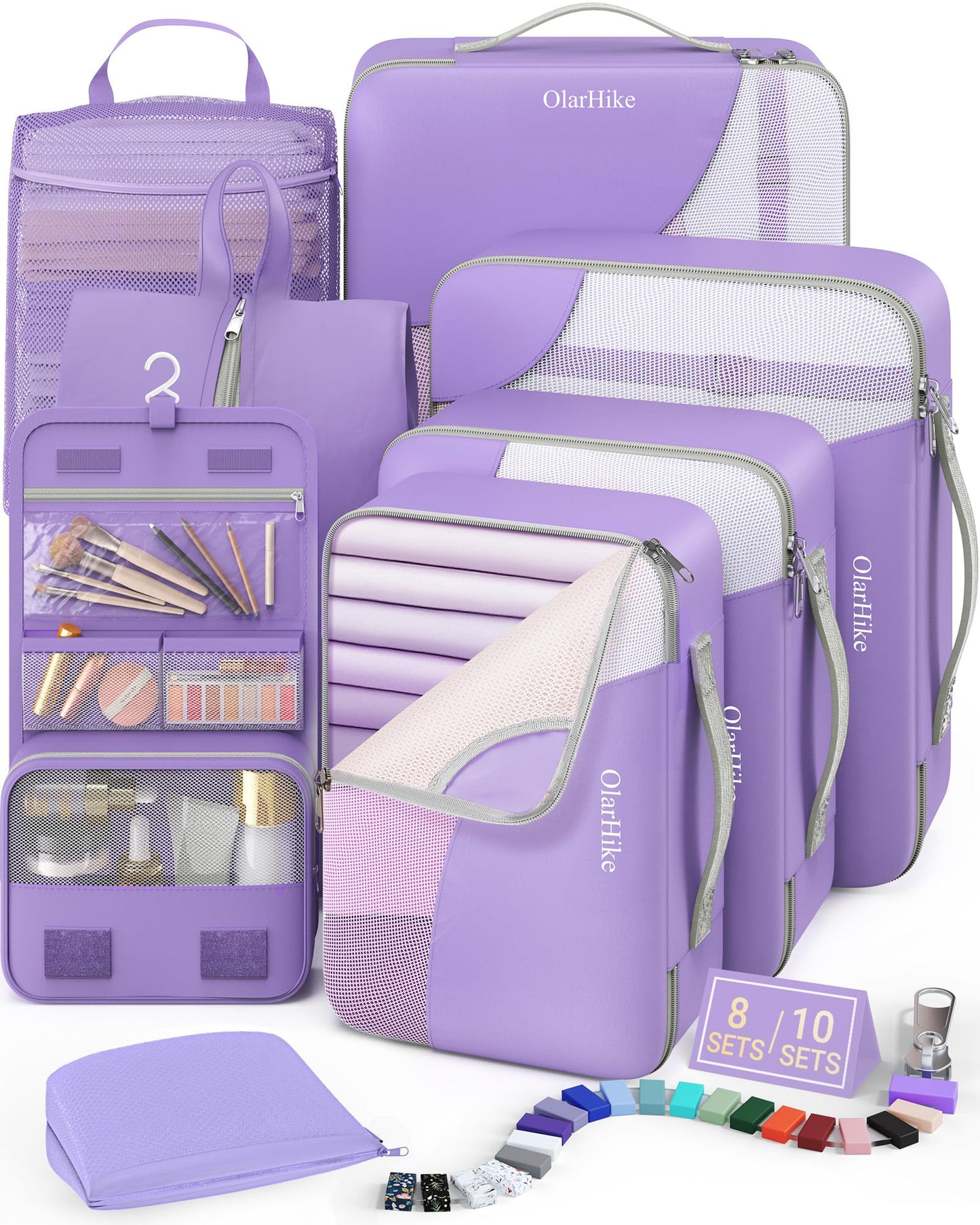 8 Set Packing Cubes for Travel, Gifts for Women Mom,Anti-Tearing Suitcase Organizer for Luggage with Shoe & Hanging Toiletry Bag,OlarHike Vacation Essentials & Accessories for Cruise Ship