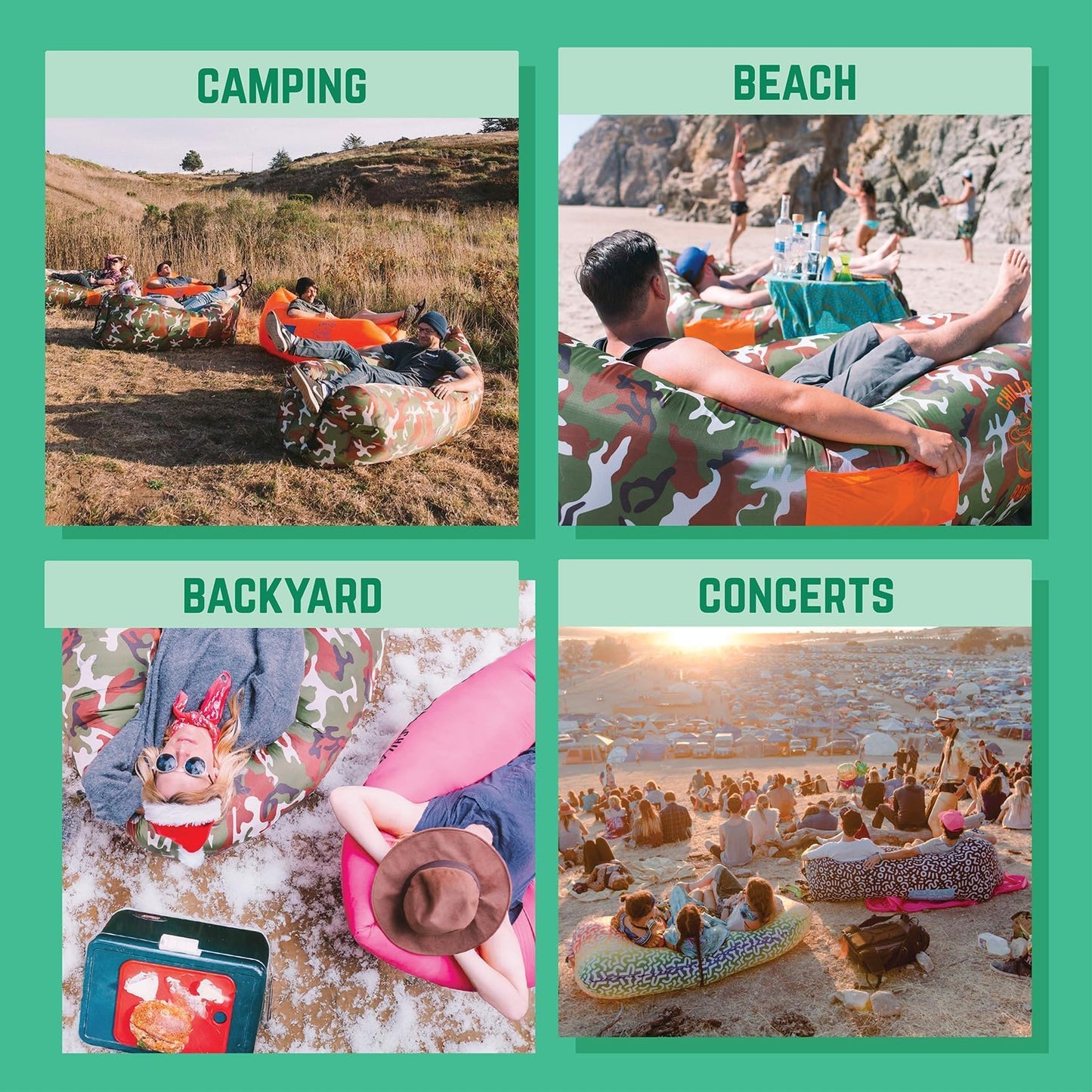 Chillbo Shwaggins Inflatable Couch – Cool Inflatable Chair Easy Setup is Ideal for Hiking Gear, Beach Chair and Music Festivals or Dad Gifts