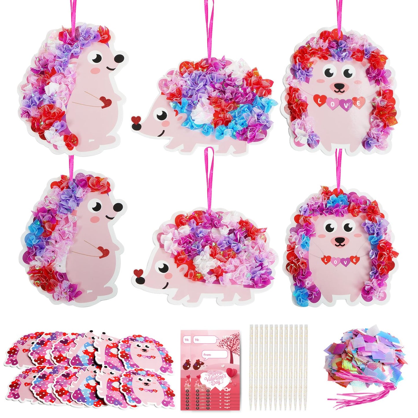 Fennoral 12 Pack Mother's Day Craft Kits for Kids Make You Own Hedgehog Heart Poke in Art and Craft with Card DIY for Mom Gift for Kids Classroom Activities Party Decoration
