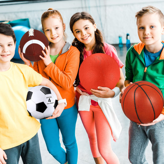 Deekin 4 Pcs Sport Balls Set for Kids Teens, Include Official Size Basketball Soccer Football Playground Ball and Pump Sports Equipment Bag Sports Gift(Normal Color)