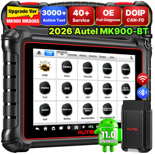 Autel Scanner MaxiCOM MK900BT, 2026 MK900-BT V2.0 Bidirectional Diagnostic Tool, 8in Up of MK900 MX900 MK808S MK808BT MX808S MK808Z, 3000+ Active Tests, 40+ Service, CAN-FD&DOIP, All System, FCA 11 OS