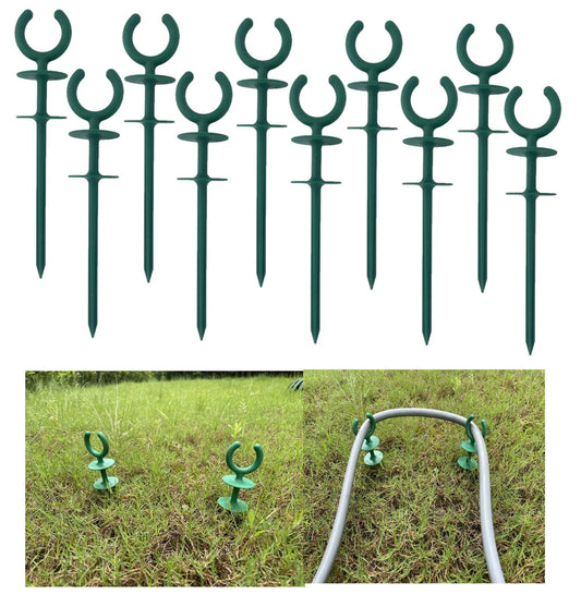WIBBLESOX 10 Pcs Green Garden Hose Guide Stakes Length Holiday Lights Holder Light Duty High Toughness Plastic Nails Tools for Garden Yard Plant Protection