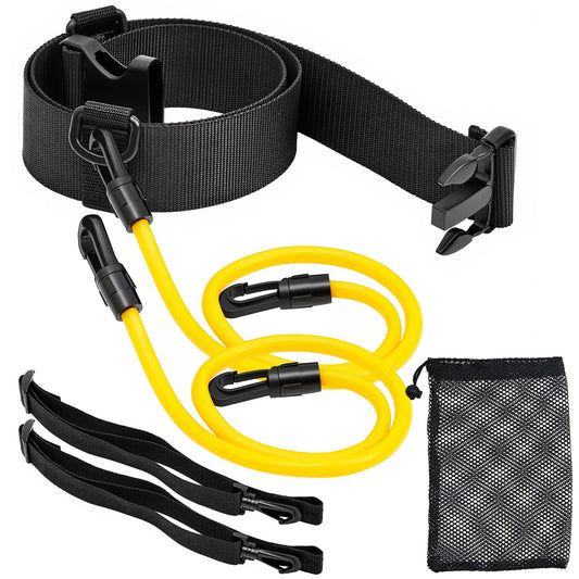 Outus Stationary Swim Trainer Swim Training Belt with 2 Bungee Cords, 2 Adjustable Buckle Straps, Mesh Storage Bag, Swimming in Place Harness for Swimming Pool Aquatic Resistance Water Exercise