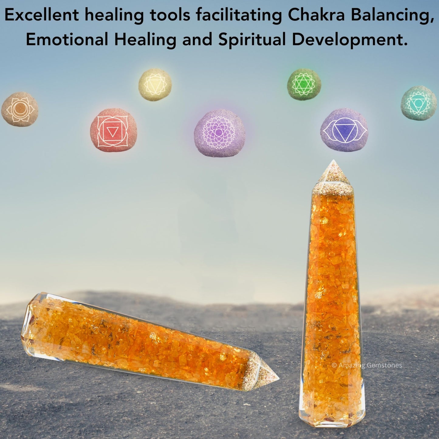 Amazing Gemstone Citrine Orgonite Orgone Crystal Towers - Large 4.5" Orgonite Crystal Wand Obelisk Tower Point for Meditation, Crystals and Healing Stones Gift and Protection