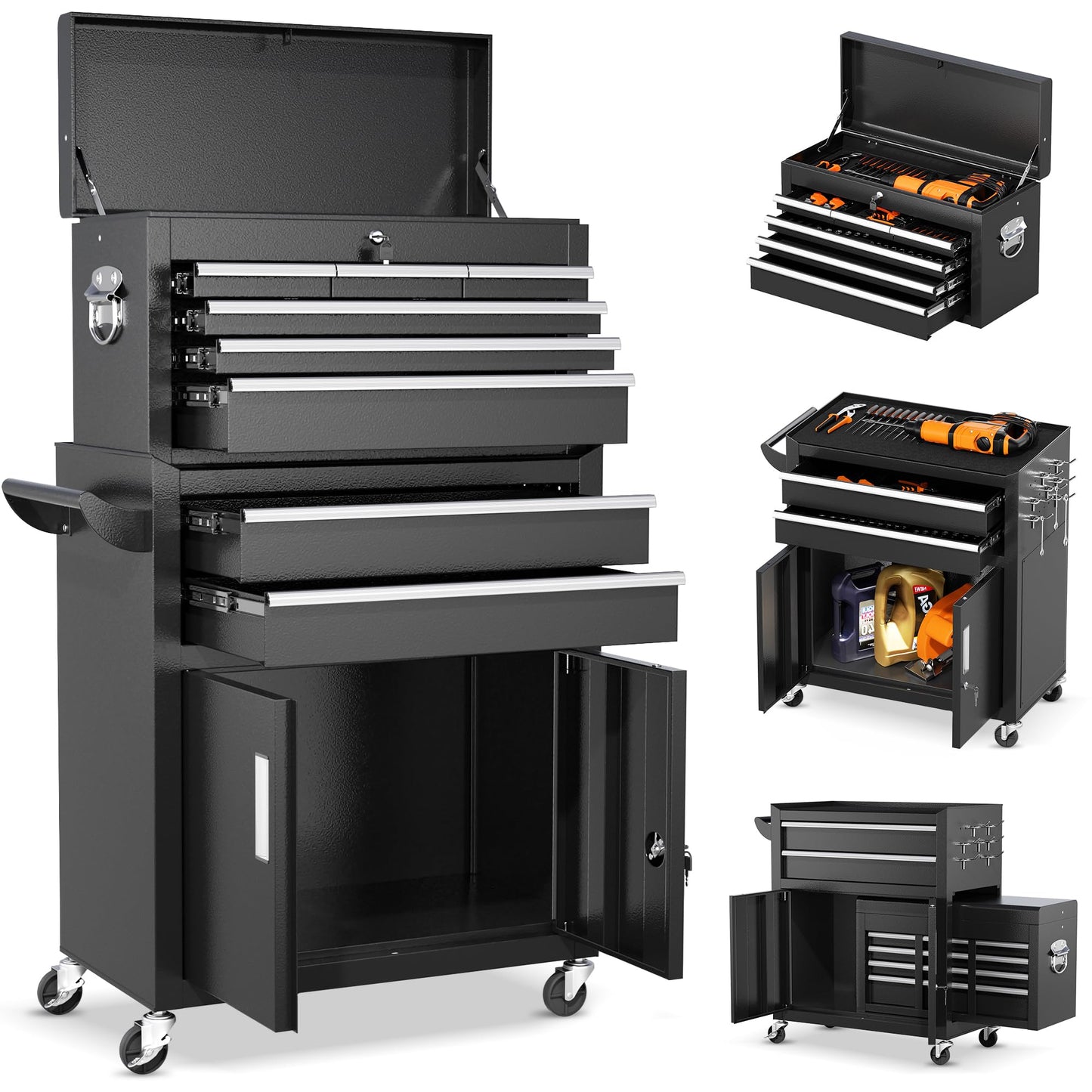 INTERGREAT Rolling Tool Chest with Wheels and 8 Drawers, Detachable Large Tool Cabinet with Lock for Garage, Locking Mechanic Tool Cart with Black Liner for Warehouse, Workshop, High Capacity