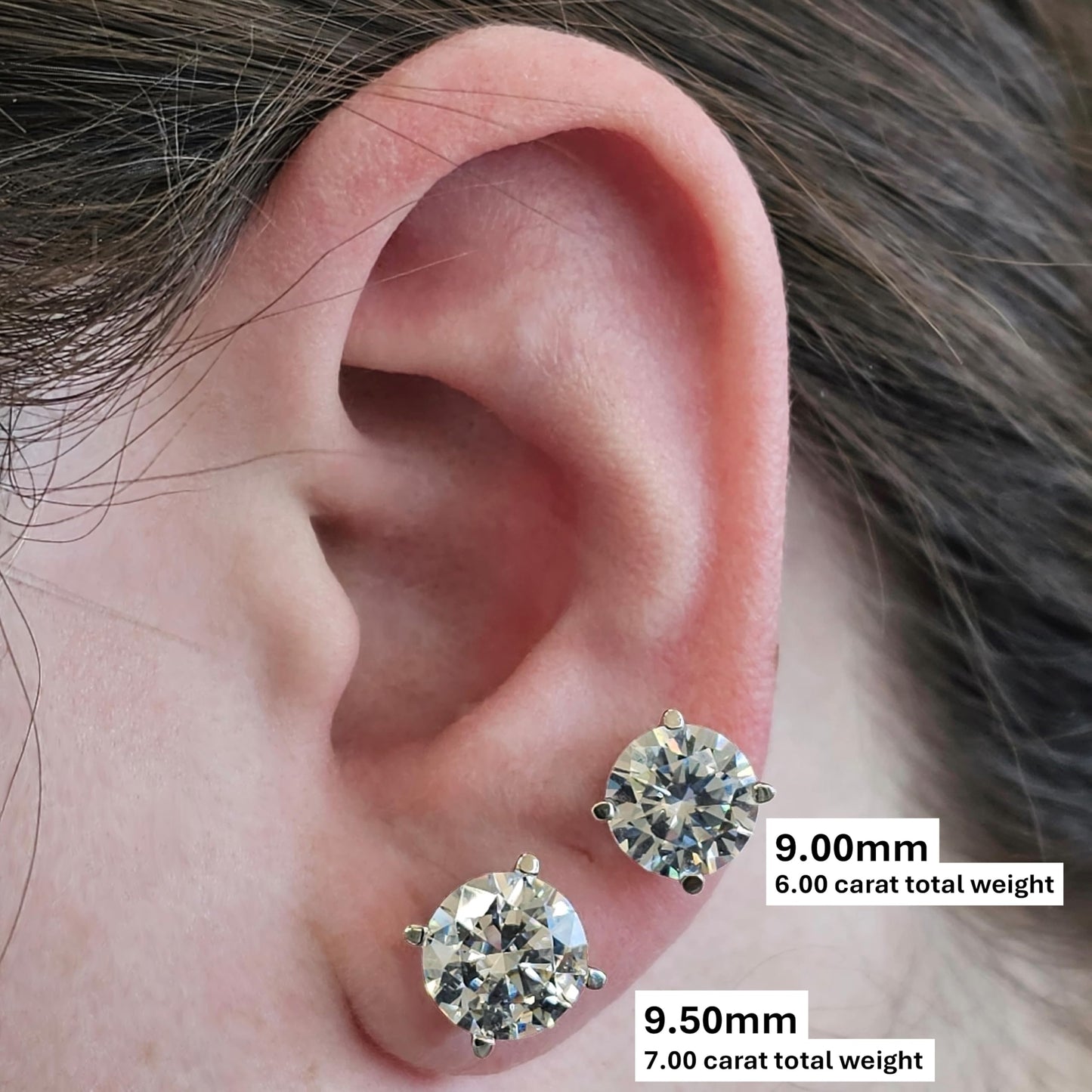 Central Diamond Center Round Simulated Diamond Stud Earrings Hypoallergenic Metal & Sterling Silver CZ - 9.50mm (7.00cttw) Platinum