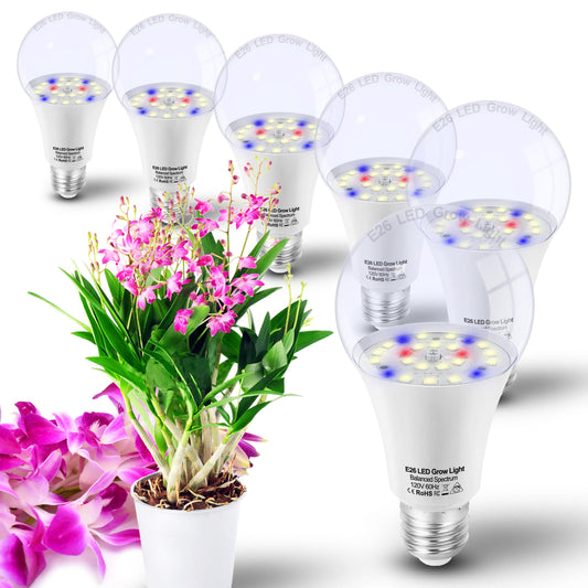 E26 A19 LED Plant Grow Light Bulbs Indoor Plants Full Spectrum,LED Sun Light Bulbs Plant Growing 100W Equivalent with Balanced Spectrum 5000K Red Blue Yellow for Seeds Greens Flower Fruit Garden,6Pack