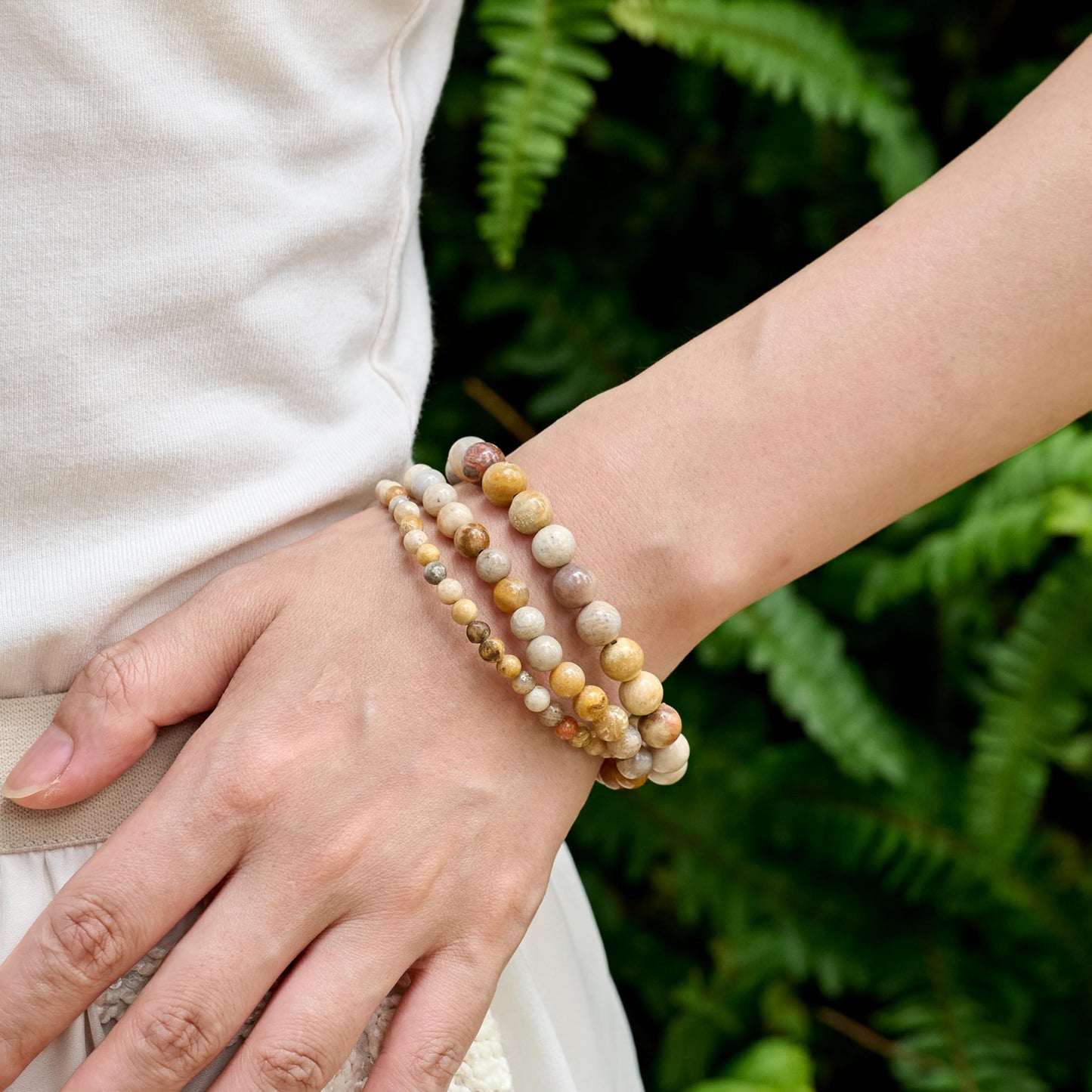 Bivei Coral Jade-Creativity &Calm-6mm Beaded Bracelets for Women Handmade Semi Precious Natural Stone Stretch Elastic Jewelry for Women Yoga Protection Gifts