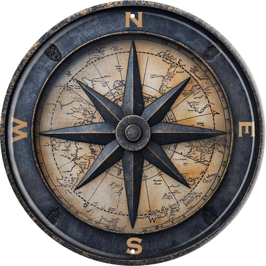 FWBOYSV Vintage Round Tin Navigational Compass Metal Sign Retro Suitable for Home Street Shop Garage Bar Farm Garden - Multi-Purpose for Indoor/Outdoor Use Plaque 8x8 Inch