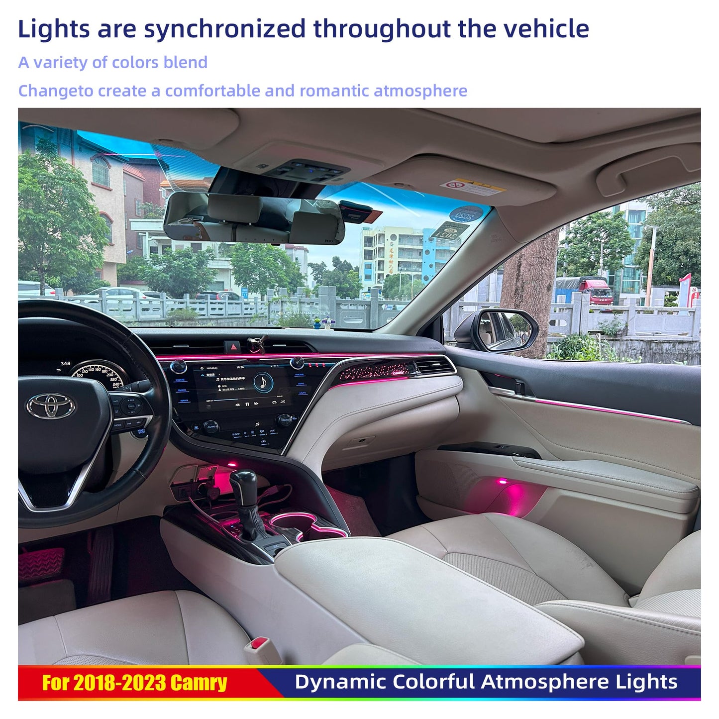18-LED Interior Ambient Lights for Toyota Camry 2018-2023 (8th Gen) - Footwell/Cupholder/Door Panel Lights, 256-Color Wireless Car Ambient Lighting Kits
