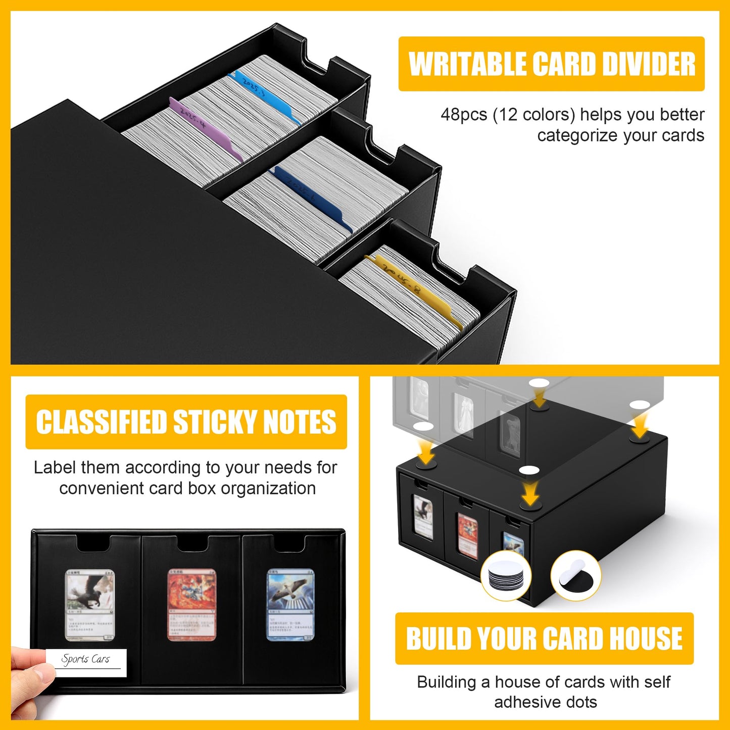 ROLOSI Trading Card Storage Box,[Viewing Windows] 12000+ Cardboard Cards Organizer Box with 48 Dividers for 5800+ Double-Sleeved Cards, for TCG,MTG,YuGiOh,PTCG, Game Sports Cards