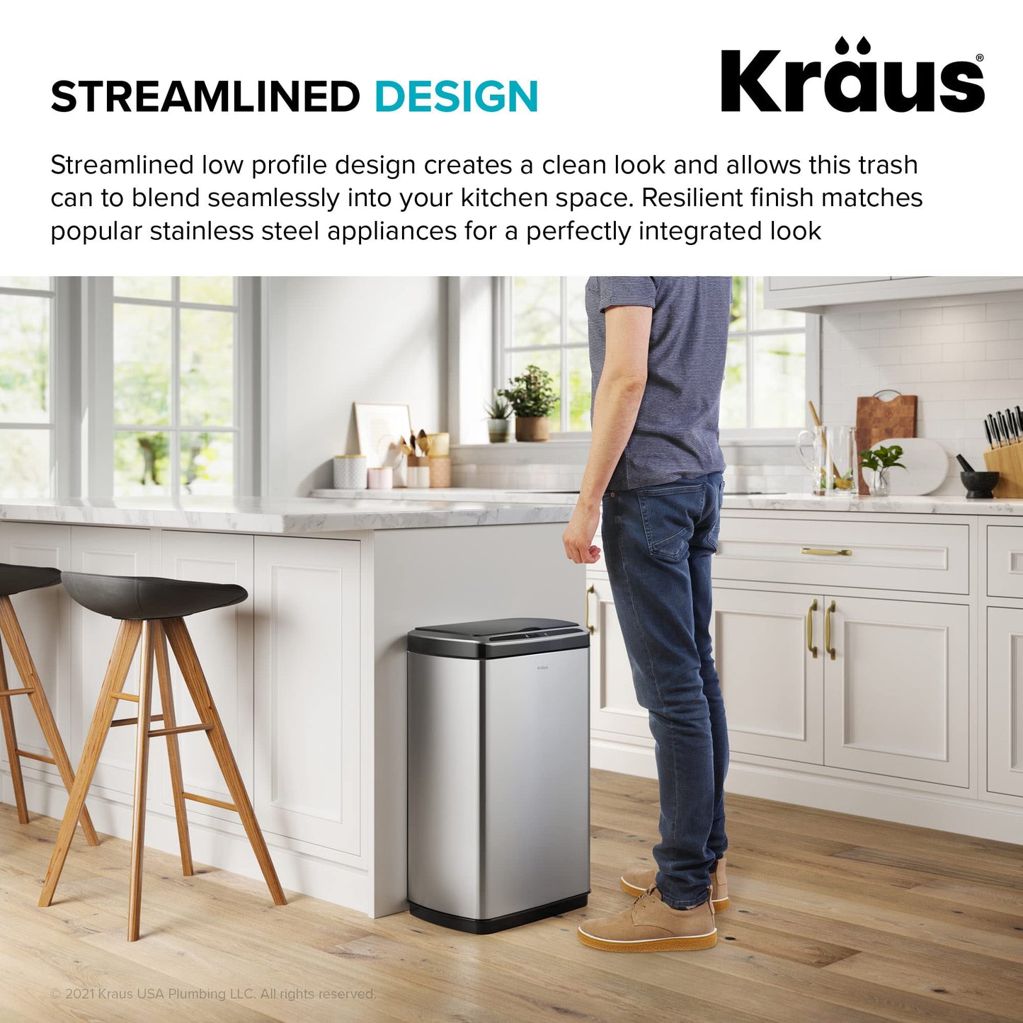 Kraus GarbagePro Rectangular 13 Gallon Hands-Free Motion Sensor Trash Can Battery Operated in Matte Black Finish with SoftShut Touchless Lid, KTCS-10MB