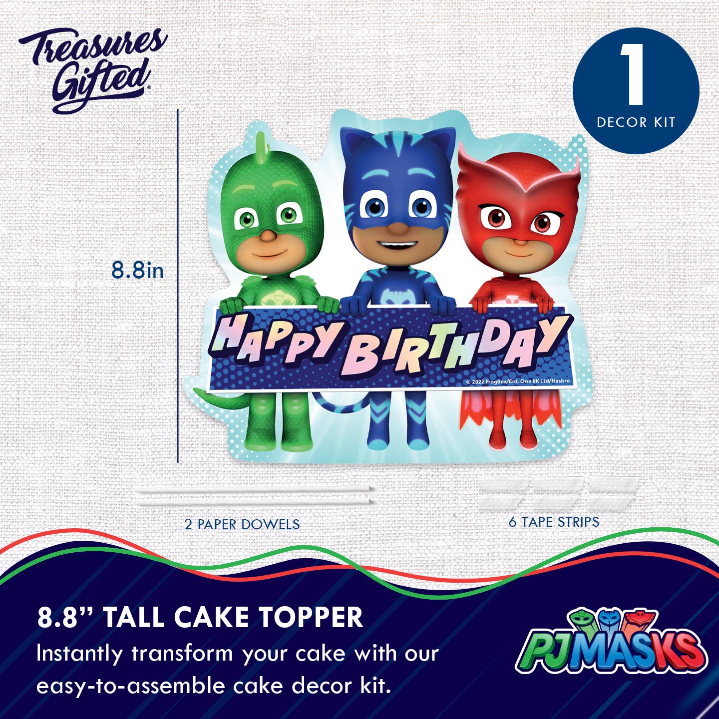 Treasures Gifted Officially Licensed PJ Masks Party Decorations - Cake Topper Set - PJ Masks Birthday Party Supplies - (1) Cake Topper & (24) Cupcake Toppers & Wrappers
