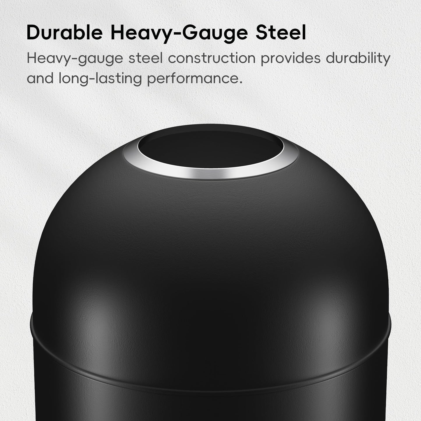 EKO Eternal 56L/15 Gallon Large Capacity Tall Commercial Trash Can, Round Open Top Waste Bin for Indoor and Outdoor, Black Steel Heavy-Duty, Durable Metal Garbage Bin for Home, Office, Restaurant