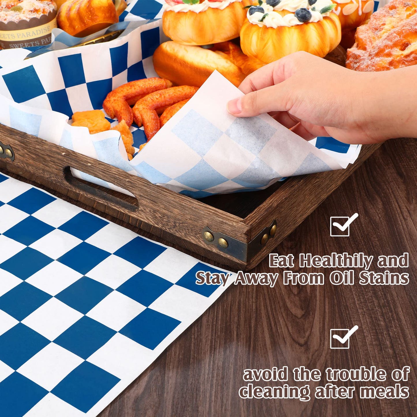 Honeydak 600 Pcs Sandwich Wrapping Paper Sheet 15x15 Checkered Food Wax Sheets Parchment Burgers Paper Basket Liner Grease Restaurant Wedding Party Supplies for Wrapping Bread BBQ