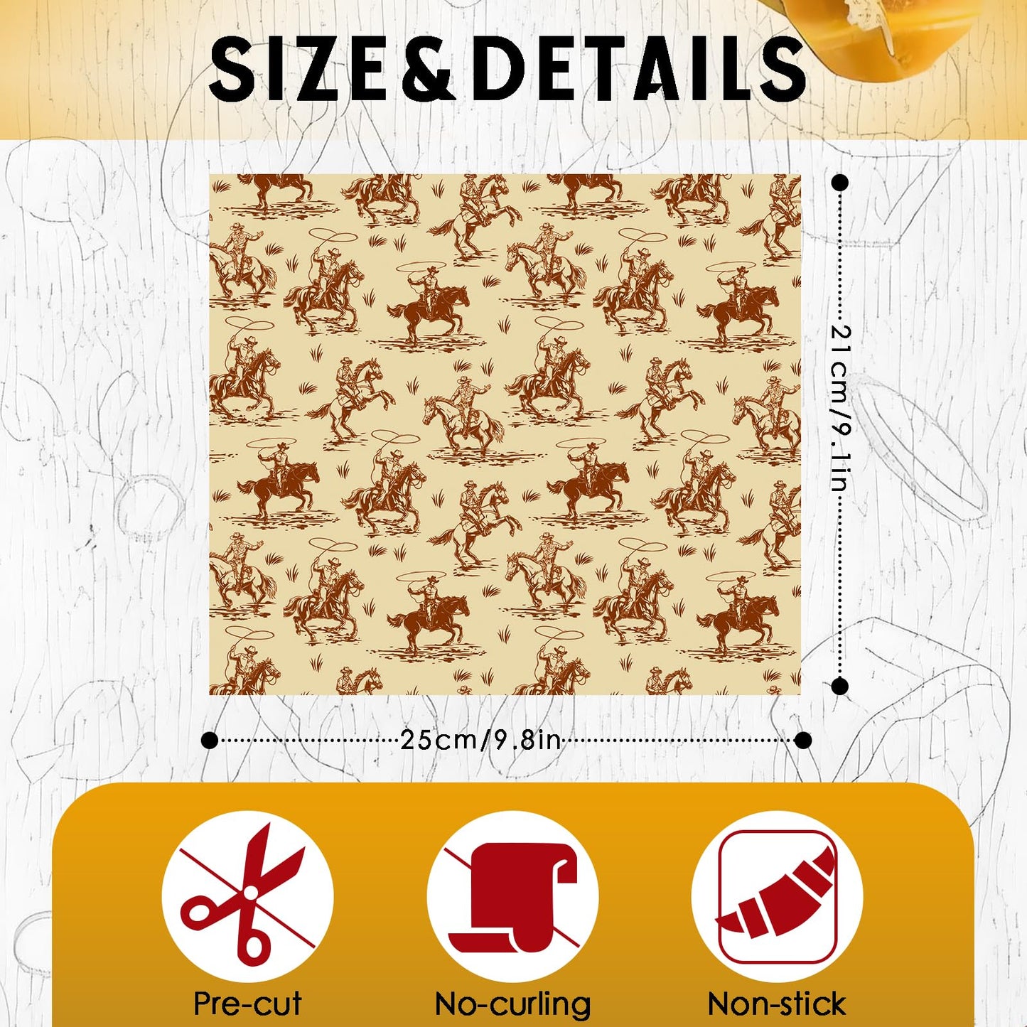 150 Sheets Western Cowboy Wax Paper for Food Deli, 9.8 x 8.3'' Borwn Wild West Rodeo Greaseproof Wrapping Paper for Sandwich Picnic Basket Liner Birthday Party Supplies