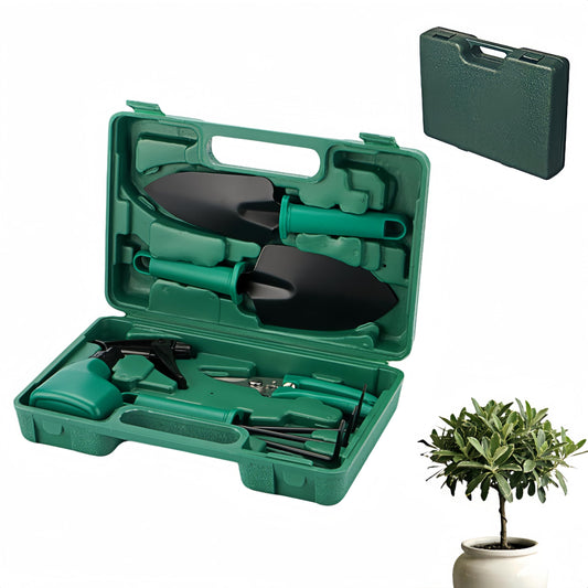 5-Piece Garden Tool Kit with Storage Case, Heavy Duty Gardening Tools Including Shovel, Trowel, Cultivator Rake, Pruners and Spray Bottle for Bonsai, Weeding and Yard Maintenance(Green-5)