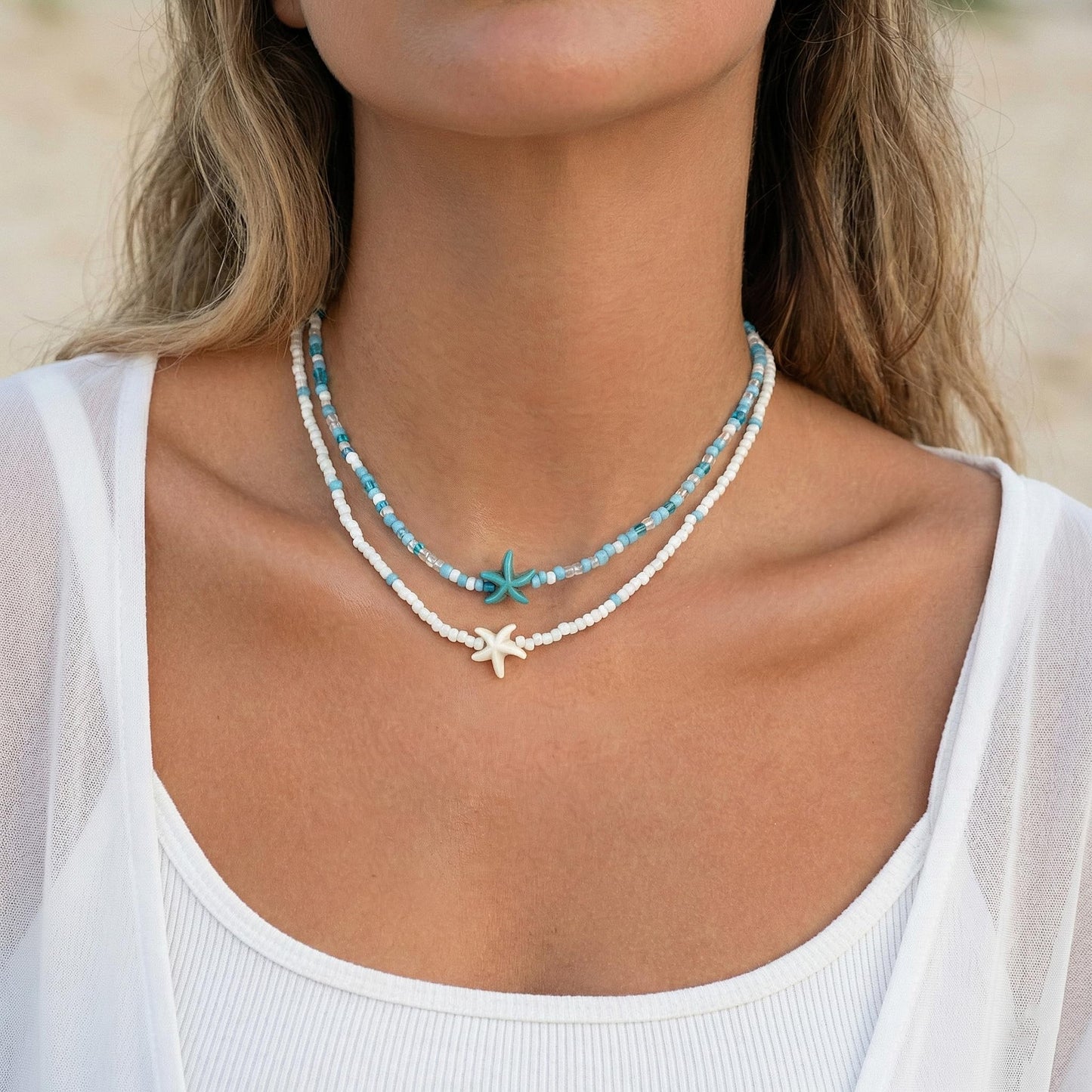 Lameybrt Cowrie Shell Surfer Necklaces, Hawaiian Beach Handmade Choker Set for Women, White Rice Bead with Black Accents, Bohemian Summer Seashell Choker 2 Piece Set, Perfect for Summer Beach Vacation, Birthday, Mother’s Day & Holiday Gifts (Shell 17 Doub