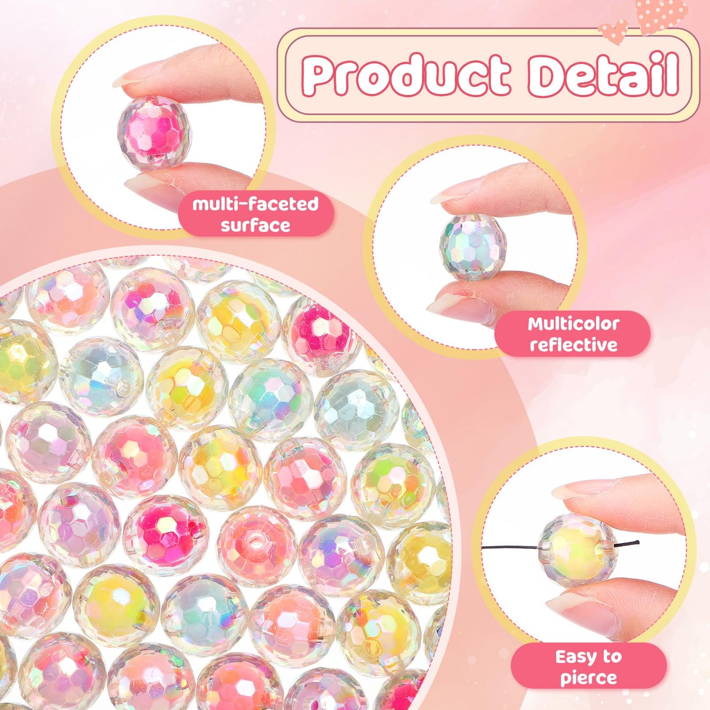 Hotop 126 Pcs Acrylic Beads, Bubblegum Focal Beads for Beadable Pen, Shiny Ab/UV Color Faceted 15mm 7 Colors Mixed Lots DIY Acrylic Round Bubble Jewelry Bracelet Making Gifts(Colorful)