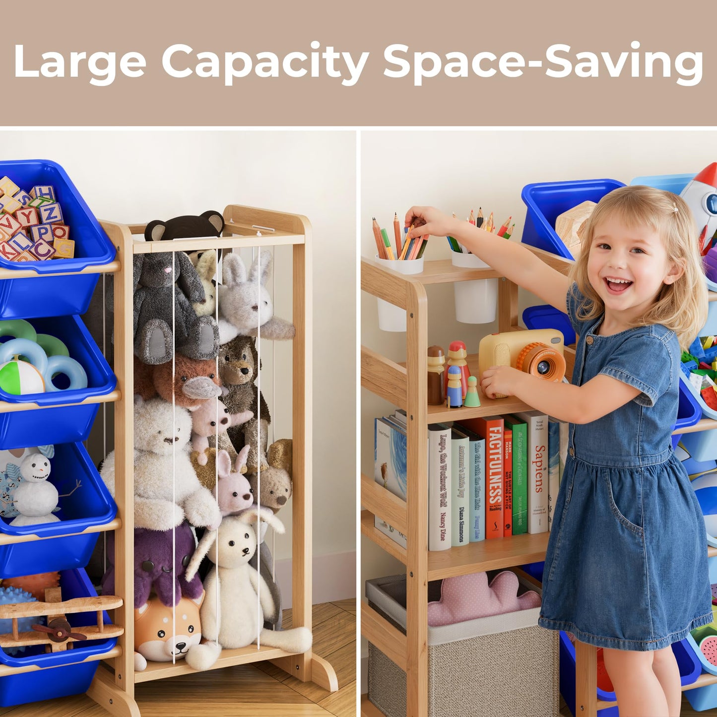 Toy Storage Organizer with Bookshelf and Stuffed Animal Storage - Kids Playroom Organization with Shelves and 12 Toy Bins - Toddler Living Room Toy Box for Lego - Nursery Bedroom Decor Essentials