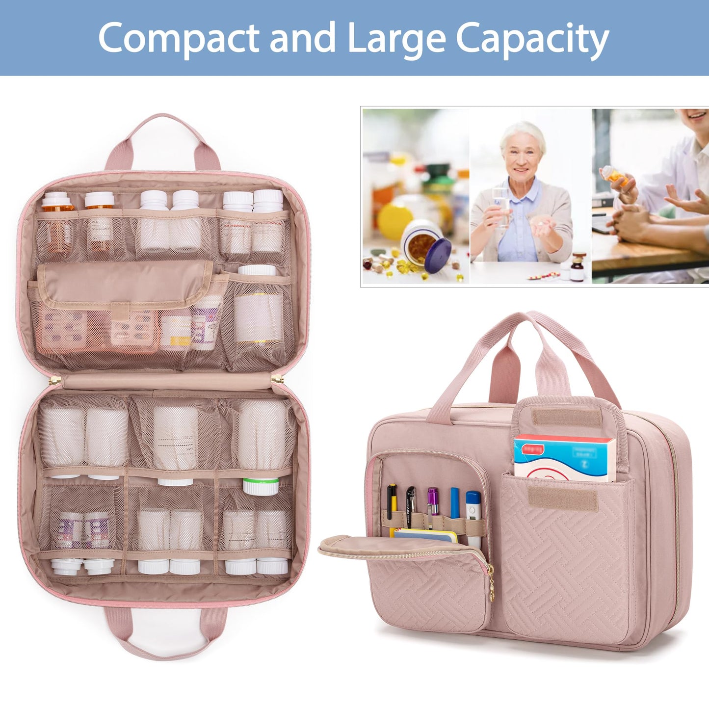 Damero Medicine Organizer, Pill Bottles Storage Travel Bag for Prescription Medication, Medical Supplies - Misty Rose